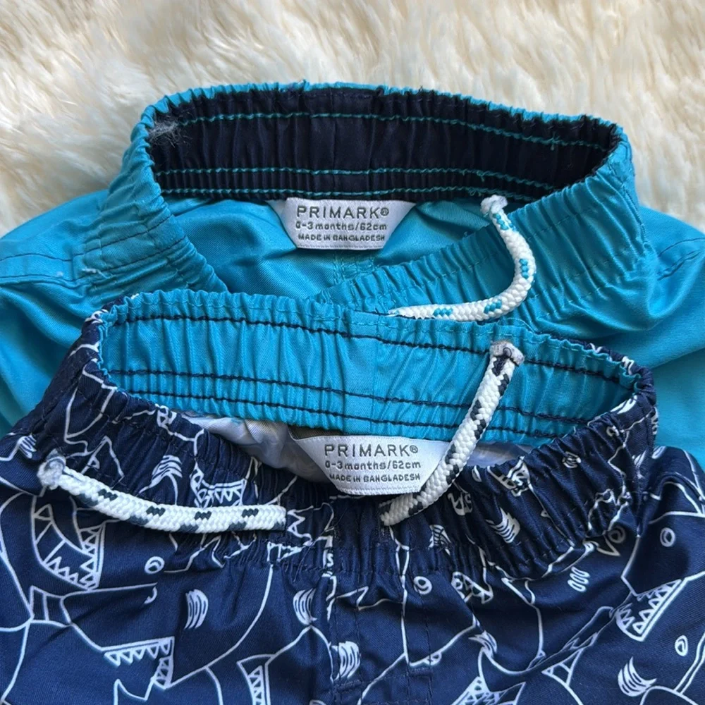 PRIMARK - set of 2 Blue/Shark Swim Shorts 0-3 Months